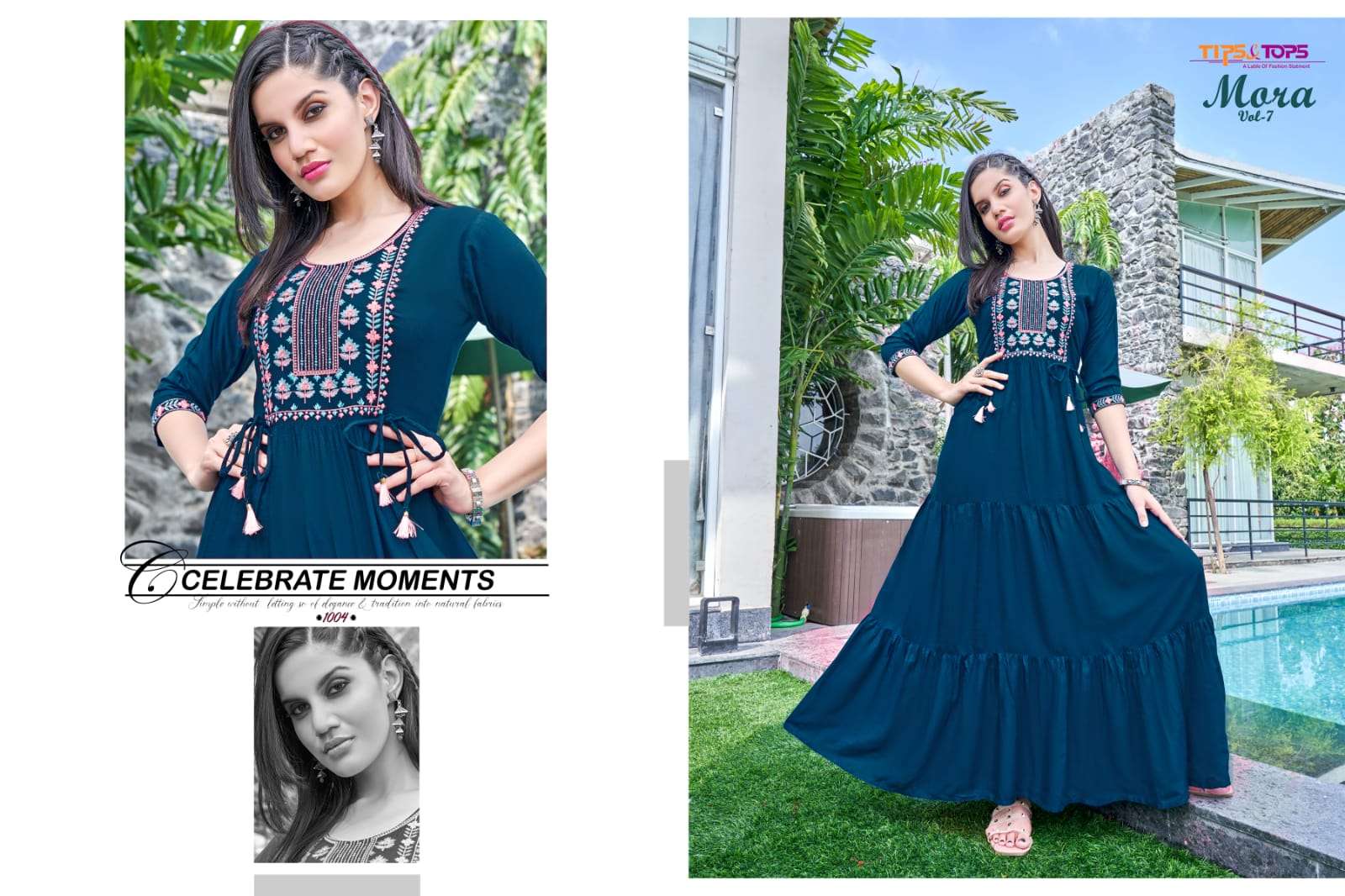 Tips & Tops-Mora Vol 07-Party-Wear-Heavy-Rayon-Hand-Work-Ghaghri-Pattern-Flair-Long Gown-1004